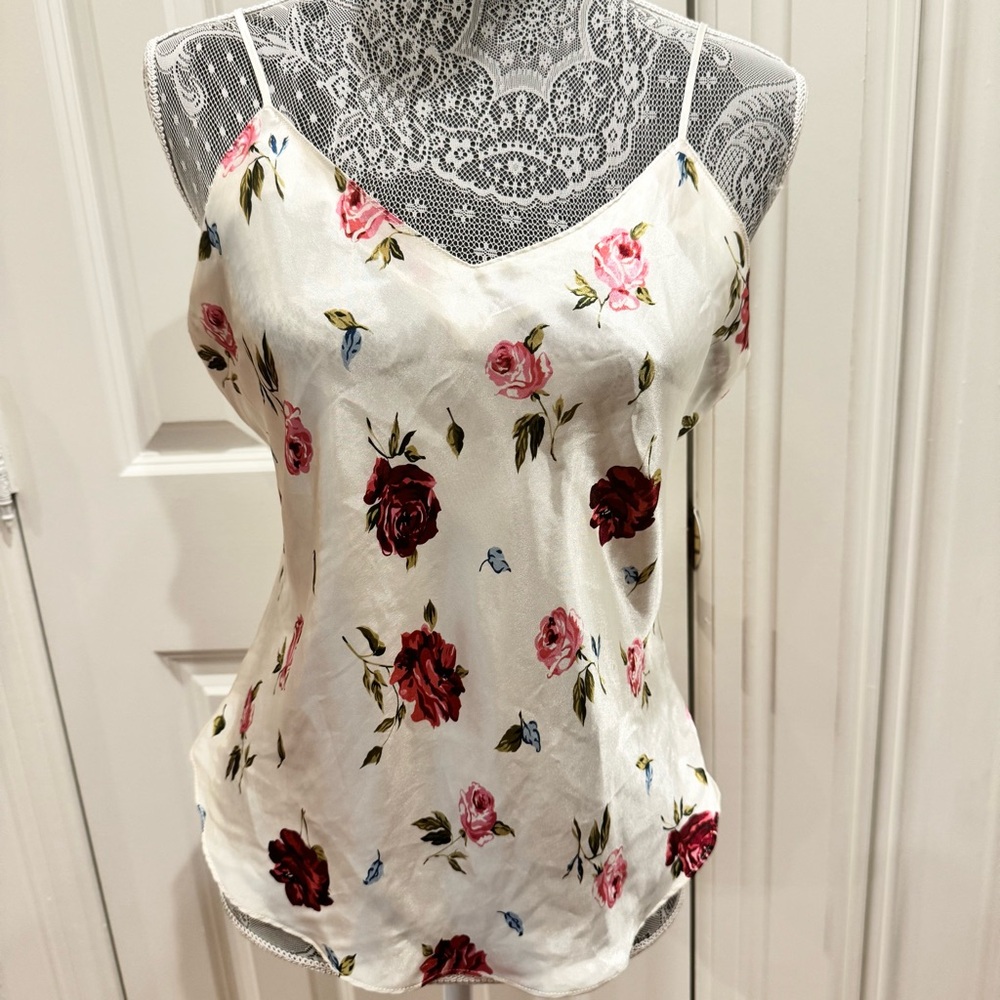 Floral Satin Camisole Fairycore Coquette Top with Adjustable Straps Size XL
